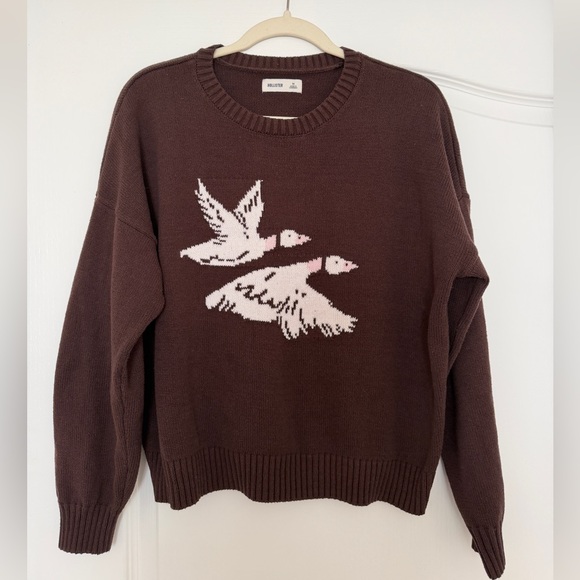 Hollister Sweaters - Hollister Brown Crewneck Sweater with White/Pink Duck Motif